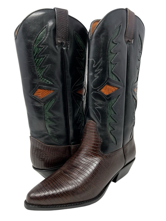 Hunt Club Shoes - Hunt Club Two-Tone Black Shaft with Brown Textured Foot Cowboy Boots